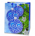 Antella Пакет подарочный бумажный новогодний 26х32х13 L Синие шарики
